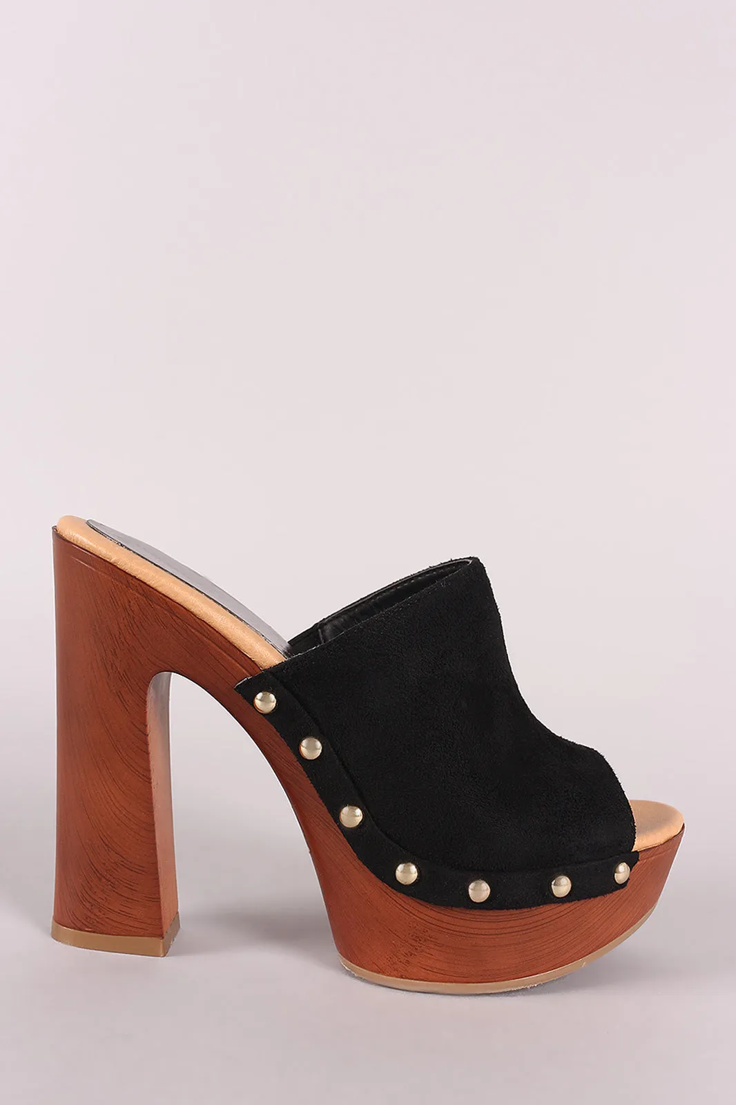 Wild Diva Lounge Suede Studded Chunky Platform Mule Heel