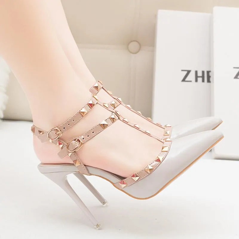 Women Ankle Strap Studded Prom Heels