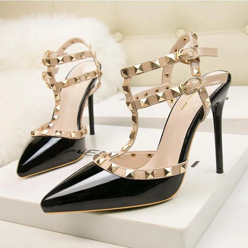 Women Ankle Strap Studded Prom Heels