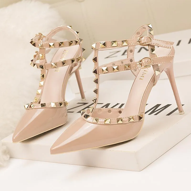 Women Ankle Strap Studded Prom Heels