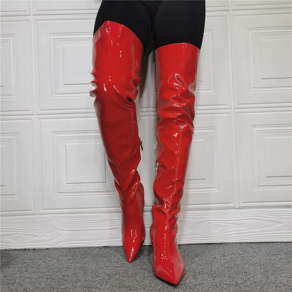 Women over the knee thigh high stiletto heel red boots