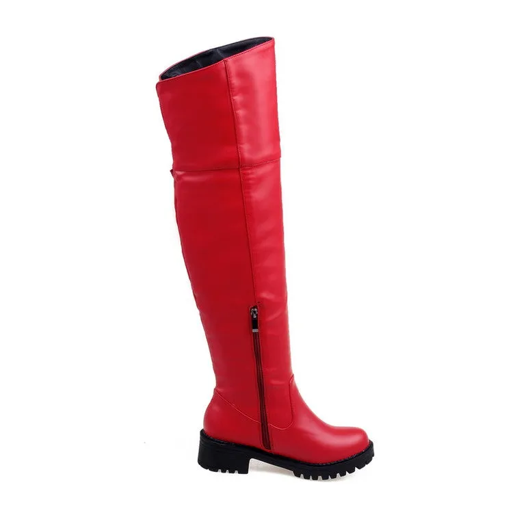 Women's Buckle Middle Heel Knee High Boots