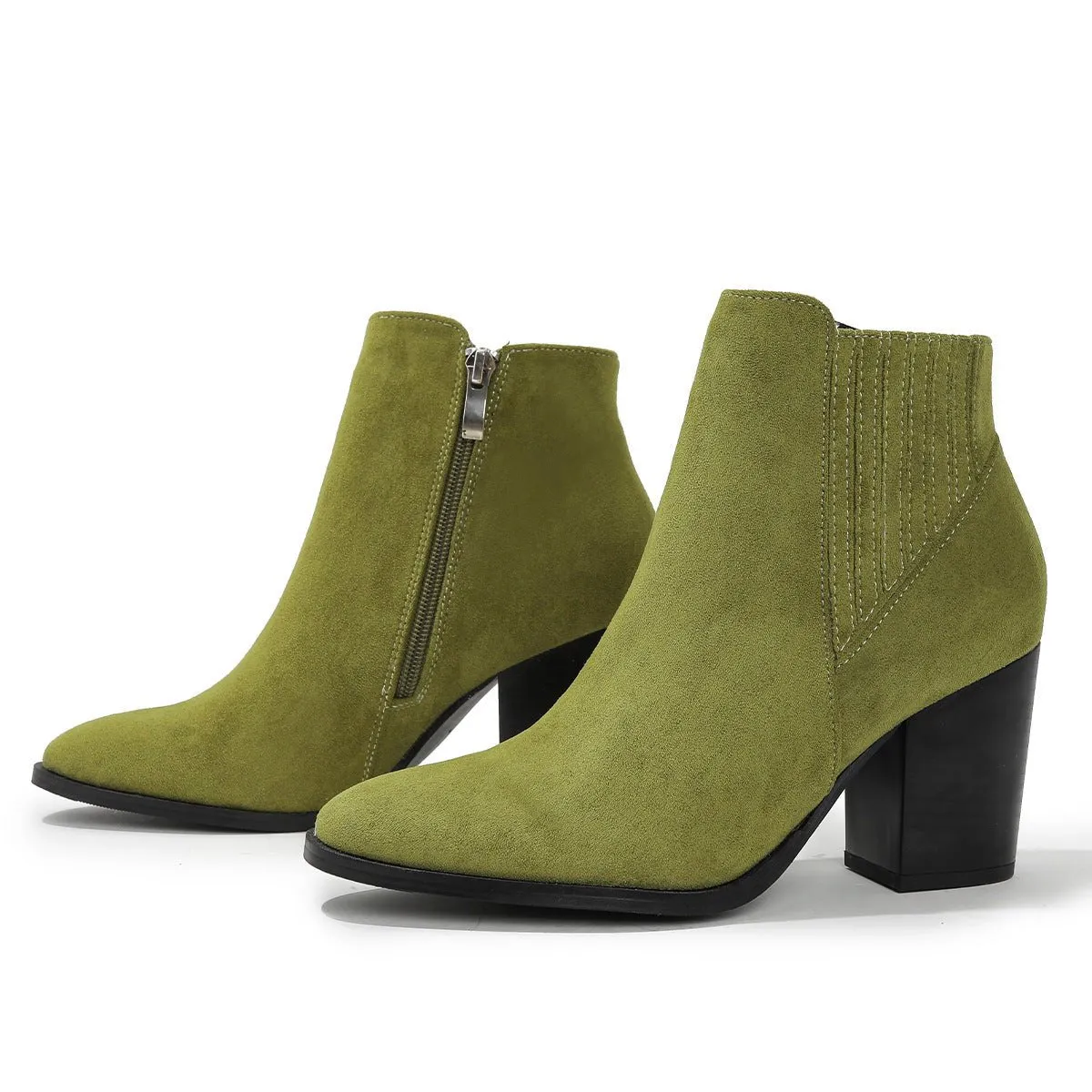 Women's Classic Ankle Boots | Blue Brown Olive Green PU Leather Booties | Essential Fall Winter Footwear