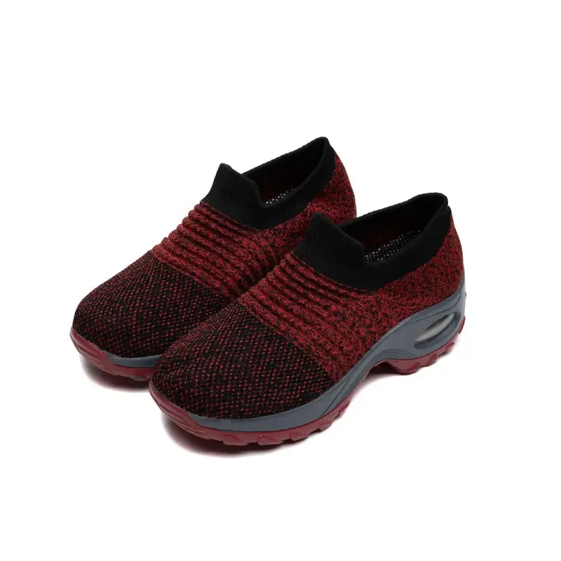 Women's Knit Sneakers - Breathable, Slip-On, Air Cushion, Comfortable for Running & Walking