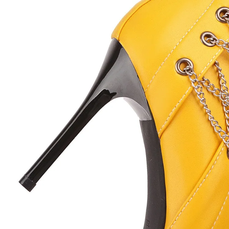 Women's Pointed Toe Chain High Heel Short Boots