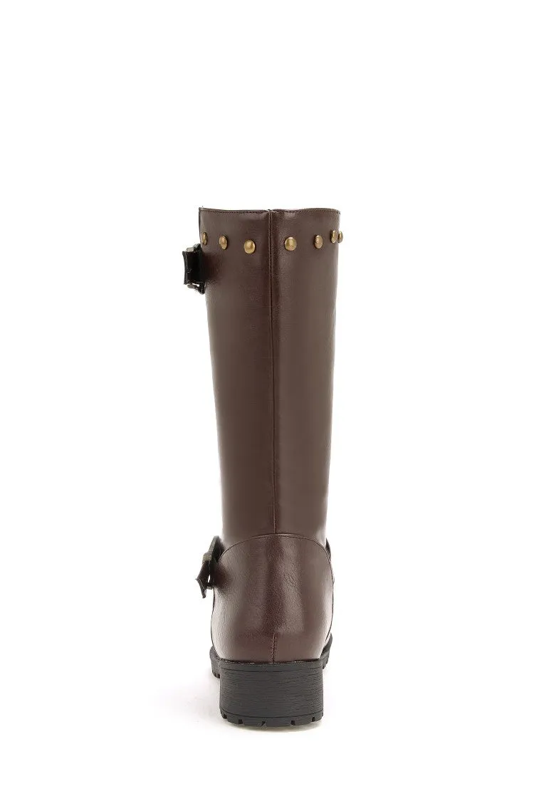 Women's Rivets Buckle Belt Mid Calf Boots