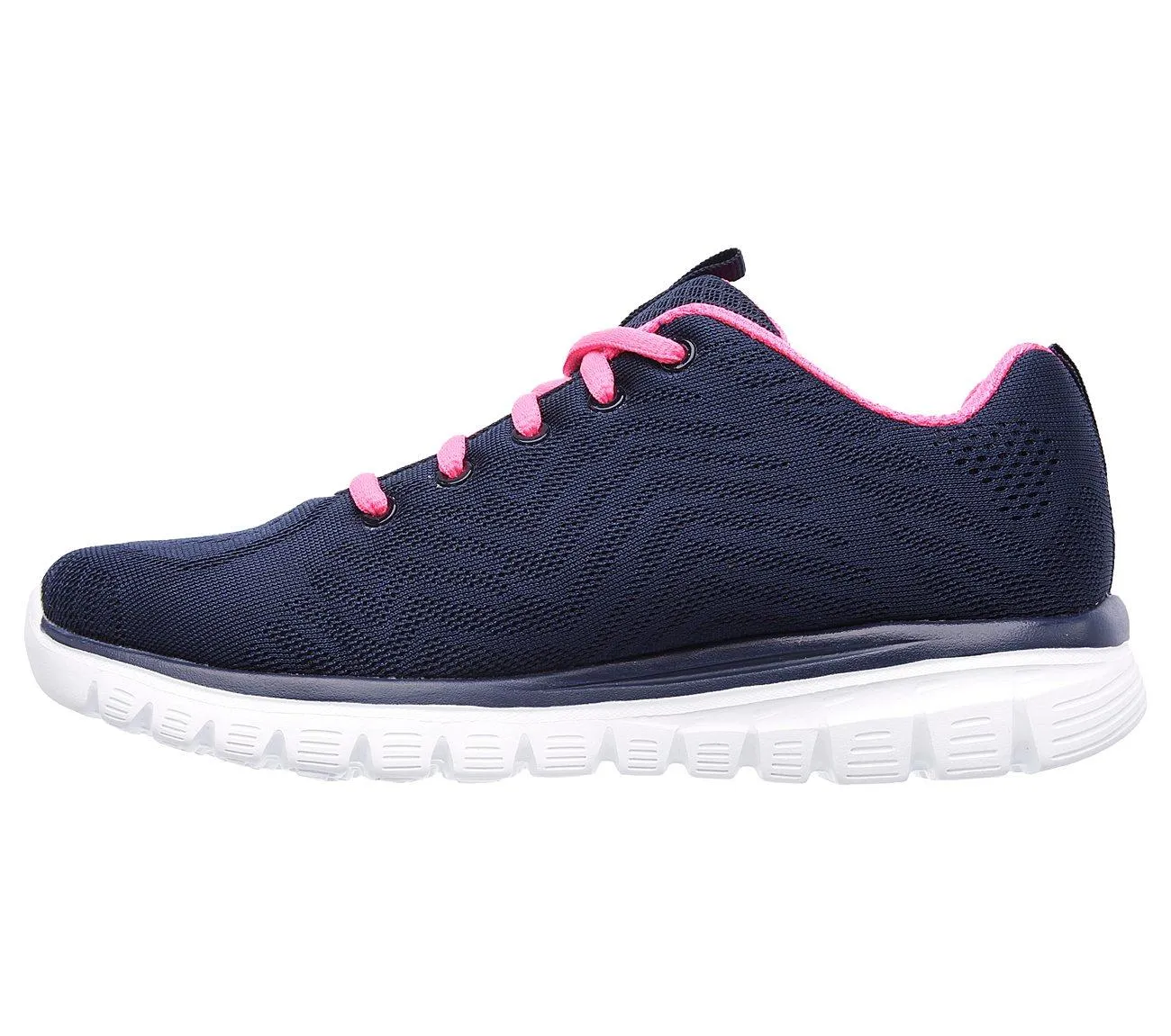 Womens Wide Fit Skechers 12615 Walking Sneakers - Navy/Hot Pink