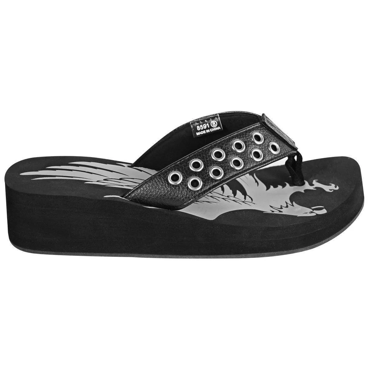 Xelement LU8591 Women's Black Studded Eagle Sandals